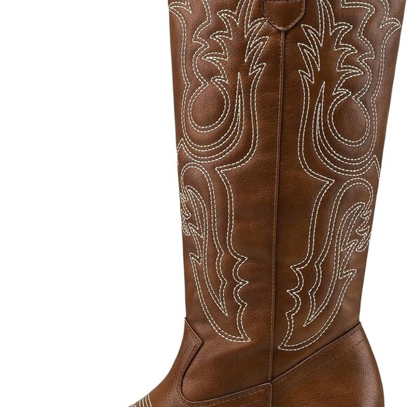 Women's Cowgirl Boots Leather Mid Calf Western Embroidered Pointed Toe - Picture 6 of 7